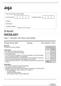 aqa A-level SOCIOLOGY Paper 1 Education with Theory and Methods(7192-1) Question Paper June 2024 