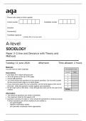 aqa A-LEVEL SOCIOLOGY Paper 3 Crime and Deviance with Theory and Methods(7192/3) Question Paper and Mark Scheme June 2024