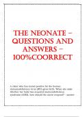 The Neonate – questions and answers – 100%coorrect