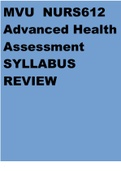 MVU NURS612 Advanced Health Assessment SYLLABUS REVIEW