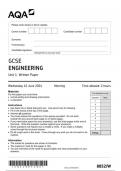 AQA GCSE ENGINEERING 8852/W  Unit 1 Written Paper question paper june 2024