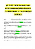 NC BLET 2020: Juvenile Laws and Procedures | Questions and Correct Answers | Latest Update 2024/2025