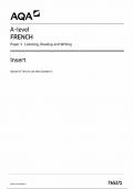 2024 AQA A LEVEL FRENCH PAPER 1 INSERT (7652/1: Listening, Reading and Writing)