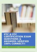 PTC & ETC CERTIFICATION EXAM QUESTIONS & ANSWERS VERIFIED 100% CORRECT!!