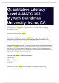 Quantitative Literacy Level A-MATC 103 MyPath Brandman University, Irvine, CA Test Bank