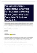 Pre-Assessment - Quantitative Analysis For Business (PHFO) Exam Questions and Complete Solutions Graded A+