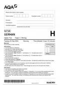 AQA GCSE GERMAN 8668/WH Higher Tier Paper 4 Writing question paper june 2024