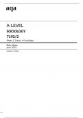 aqa A-LEVEL SOCIOLOGY Paper 2 Topics in Sociology(7192/2) June 2024 Mark Scheme 