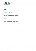 OCR GCE  Religious Studies H573/01: Philosophy of religion A Level Mark Scheme for June 2024