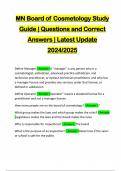 MN Board of Cosmetology Study Guide | Questions and Correct Answers | Latest Update 2024/2025