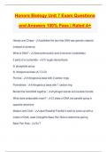 Honors Biology Unit 7 Exam Questions and Answers 100% Pass | Rated A+