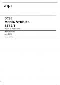 aqa GCSE MEDIA STUDIES Paper 1 Media One(8572/1) CORRECT Mark Scheme June 2024 