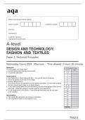 aqa A-level DESIGN AND TECHNOLOGY: FASHION AND TEXTILES Paper 1 Technical Principles(7562-1) Question Paper June 2024