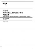 aqa A-level PHYSICAL EDUCATION  Paper 1 Factors affecting participation in physical activity and sport(7582-1) June 2024 CORRECT Mark Scheme