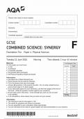 AQA GCSE COMBINED SCIENCE : SYNERGY FOUNDATION TIER PAPER 4 QUESTION PAPER 2024 (8465/4F : Physical Sciences )