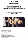 NCOI geslaagde moduleopdracht Managementvaardigheden - April 2022 met feedback - Opdracht: implementatie van een nieuwe applicatie