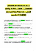 Certified Professional Food Safety (CP-FS) Exam | Questions and Correct Answers | Latest Update 2024/2025