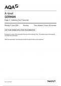 AQA AS GERMAN 7662/2/TRAN Paper 1 Listening Test Transcript question paper june 2024