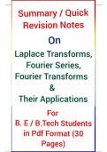 Summary Quick Revision Notes On  Laplace And Fourier Transforms And Their Applications For B. E, B. Tech Students in 30 Pages Pdf