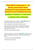 FTCE ART K-12 Revision 3 - Art  History and Culture Exam  Combined Tested Questions With  Revised Correct Detailed Answers   |ALREADY GRADED A+ PASS 2024   >> BRAND NEW VERSION!! 