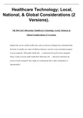 NR 360 Unit 3 Discussion: Healthcare Technology; Local, National, & Global Considerations (2 Versions).