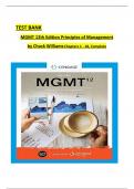 TEST BANK  MGMT 12th Edition Principles of Management  by Chuck Williams Chapters 1 - 18, Complete 