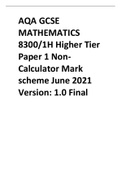 AQA GCSE MATHEMATICS 8300/1H Higher Tier Paper 1 Non-Calculator Mark scheme June 2021 Version 1.0 Final