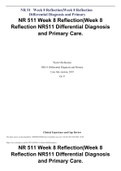 NR 511 Week 8 Reflection|Week 8 Reflection NR511 Differential Diagnosis and Primary Care.