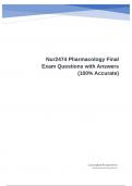 Nur2474 Pharmacology Final Exam Questions with Answers (100% Accurate)