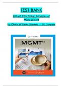 TEST BANK For MGMT 12th Edition, Principles of Management By Chuck Williams,  All 1-18 Chapters Covered ,Latest Edition