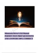 Minnesota Driver's Ed Manual PERMIT TEST PREP QUESTIONS AND ANSWERS 100% CORRECT 