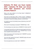 Esthetics PA State Law Exam Update  2024 | Esthetics PA State Law Actual  Exam 2024 Questions and Correct  Answers Rated A+ 