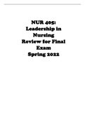 NUR 405 Leadership in Nursing Review for Final Exam Spring 2022