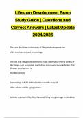 Lifespan Development Exam Study Guide | Questions and Correct Answers | Latest Update 2024/2025