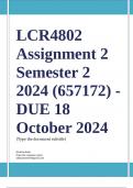 LCR4802 Assignment 2 (COMPLETE ANSWERS) Semester 2 2024 (657172) - DUE 18 October 2024 ; 100% TRUSTED Complete, trusted solutions and explanations. Ensure your success with us.. 