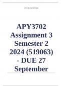 APY3702  Assignment 3 (COMPLETE ANSWERS) Semester 2 2024 (519063) - DUE 27 September 2024 ; 100% TRUSTED Complete, trusted solutions and explanations.. Ensure your success with us.. 