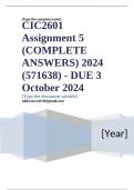 CIC2601 Assignment 5 (COMPLETE ANSWERS) 2024 (571638) - DUE 3 October 2024 ; 100% TRUSTED Complete, trusted solutions and explanations. Ensure your success with us.. 