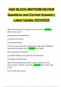 H&R BLOCK MIDTERM REVIEW Questions and Correct Answers | Latest Update 2024/2025