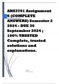 ANS3701 Assignment 6 (COMPLETE ANSWERS) Semester 2 2024 - DUE 30 September 2024 ; 100% TRUSTED Complete, trusted solutions and explanations. 