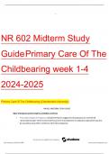 NR 602 Midterm Study Guide Primary Care Of The Childbearing week 1-4 2024-2025