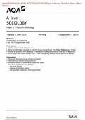 Actual 2024 AQA A-LEVEL SOCIOLOGY 7192/2 Paper 2 Topics in Sociology Merged Question Paper + Mark Scheme