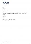 OCR GCE  History A Y311/01: The origins and growth of the British Empire 1558- 1783 A Level Mark Scheme for June 2024