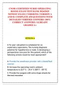 CNOR (CERTIFIED NURSE OPERATING  ROOM) EXAM TEST BANK 2024/2025  NEWEST EXAM 2 VERSIONS (VERSION A  AND B) COMPLETE 450 QUESTIONS WITH  DETAILED VERIFIED ANSWERS (100%  CORRECT ANSWERS) /ALREADY  GRADED A+