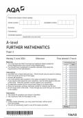 AQA A-level FURTHER MATHEMATICS Paper 2 question paper june 2024 7367/2