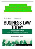 Solution and Answer Guide for Business Law Today - The Essentials Text & Summarized Cases, Cengage, 13th Edition, by Roger LeRoy Miller, Verified Chapters 1 - 25, Complete Newest Version