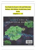 TEST BANK For Karp’s Cell and Molecular Biology, 9th Edition by Gerald Karp, Janet Iwasa, All Chapters 1 to 18  complete Verified editon ISBN:9781119598244