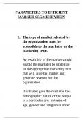 Parameters to efficient market segmentation