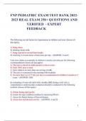 FNP PEDIATRIC EXAM TEST BANK 2022- 2023 REAL EXAM 250+ Questions & Answers (100 %Score) Latest Updated 2024/2025  A+ Graded Answers | With COMPLETE Solutions