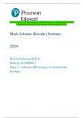 Pearson Edexcel GCE In Biology B (9BI0/02) Paper 2: Advanced Physiology,  Evolution and Ecology Mark Scheme (Results) Summer 2024 