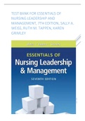 Test Bank for Essentials of Nursing Leadership and Management 7th Edition Weiss